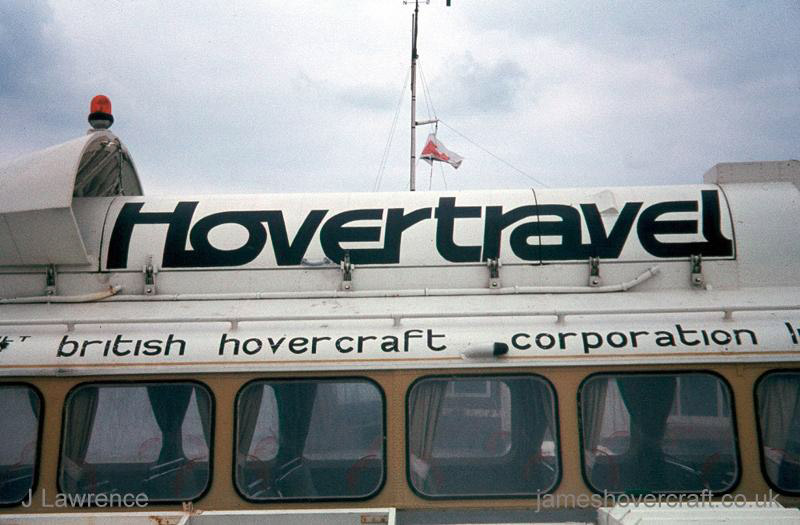 The SRN6 with Hovertravel - Closeup of the Hovertravel logo atop the craft (Pat Lawrence).